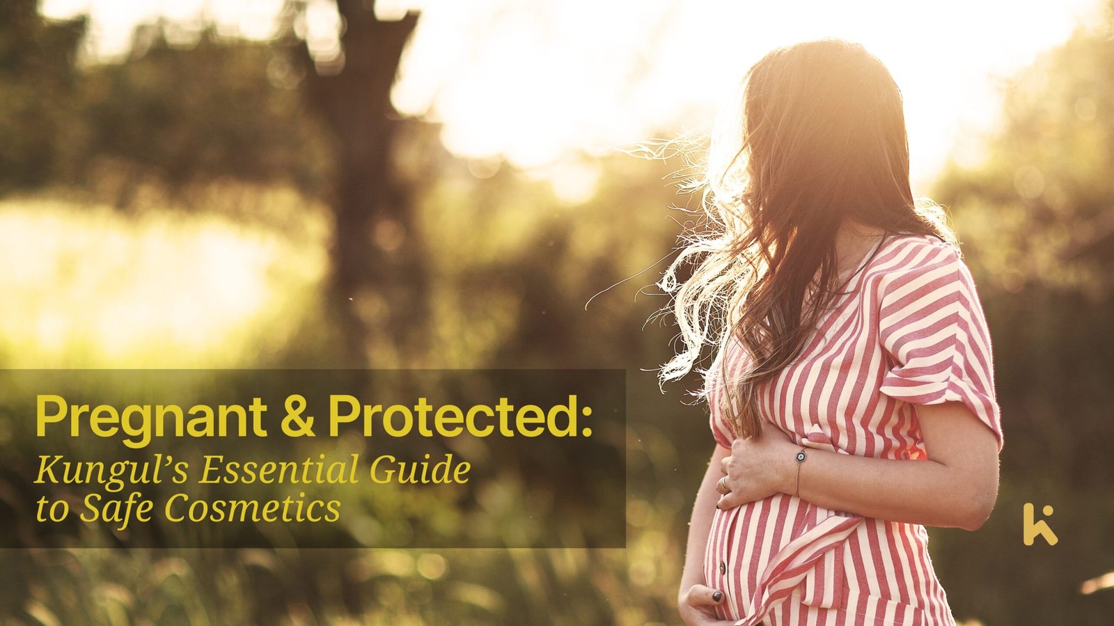 Pregnant woman with a glowing smile, embracing her pregnancy while being surrounded by nature, reflecting the journey of safe cosmetic choices during pregnancy.